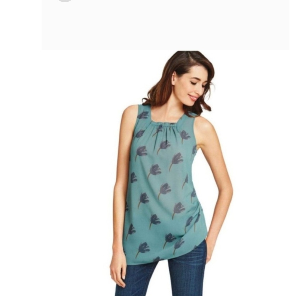 Cabi Blue Floral‎ Sleeveless Top Tie Back Blouse Women's Size Small S